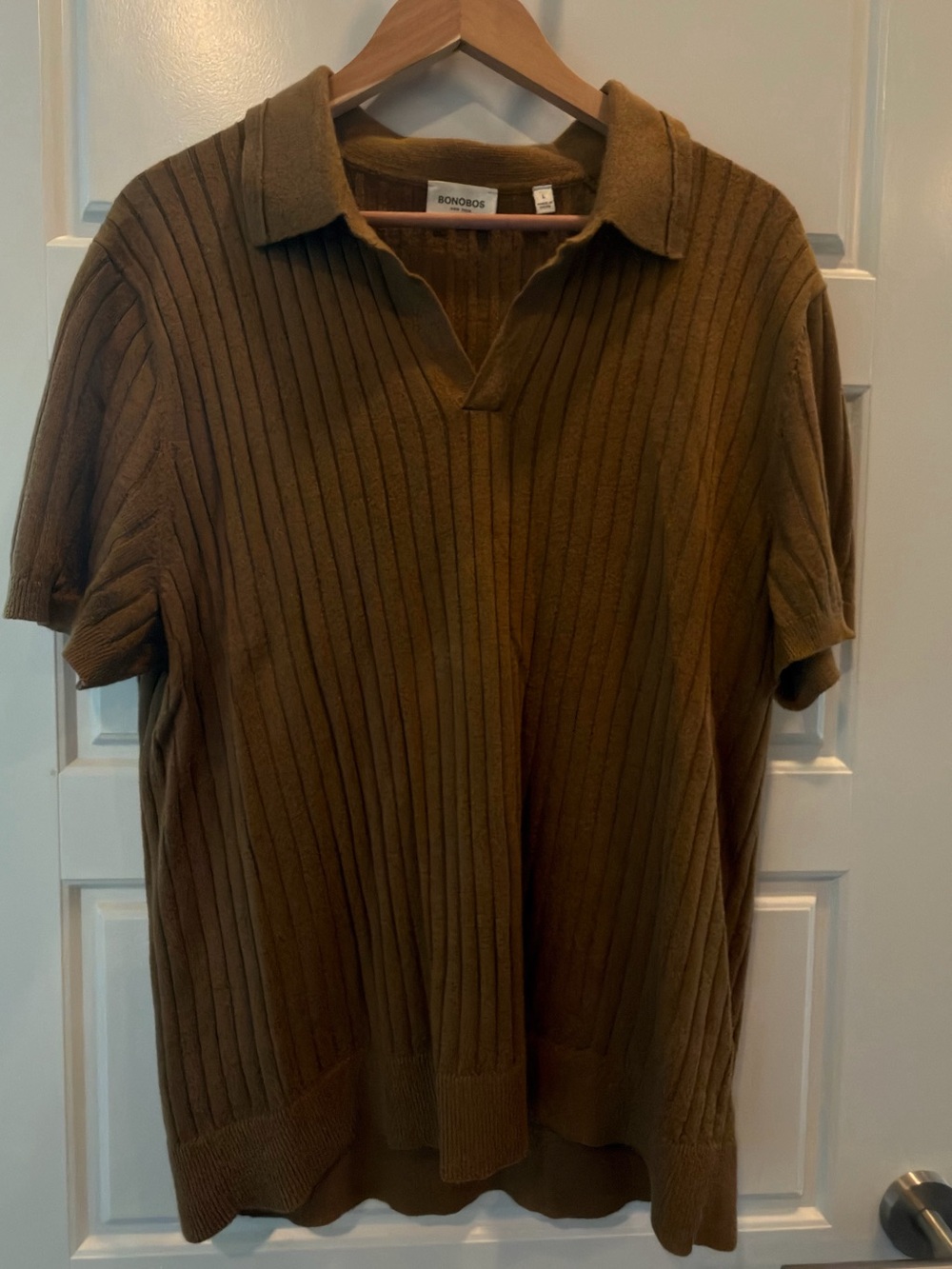 Bonobos Italian Linen Blend Knit Polo Men’s Large Brown Ribbed Johnny Collar